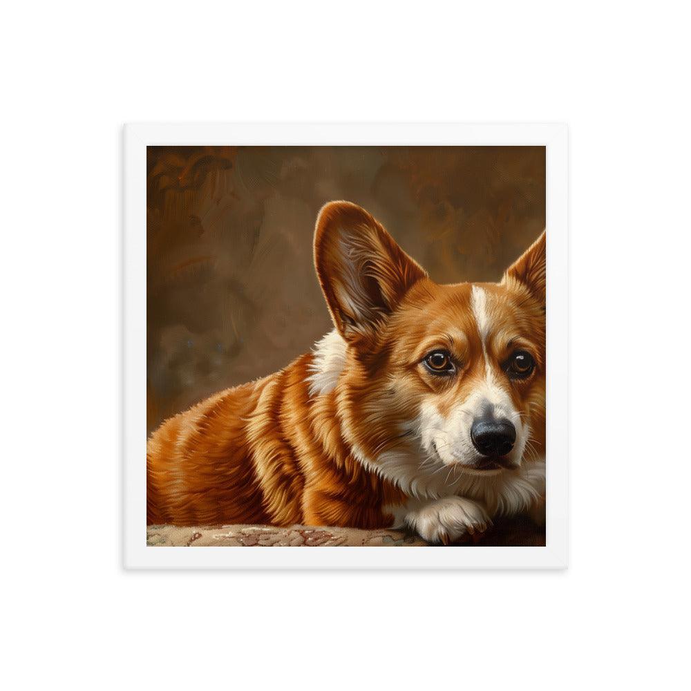 Cardigan Welsh Corgi Realistic Painting Portrait Framed Poster - Oh Posters