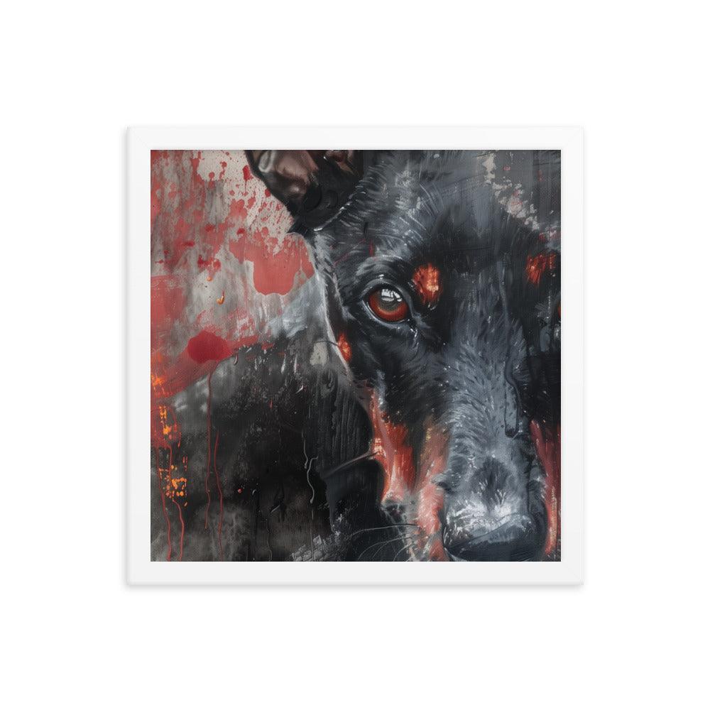 German Pinscher Abstract Red and Black Painting Framed Poster - Oh Posters