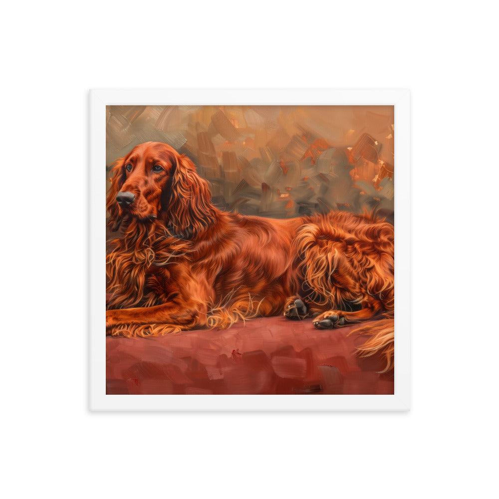 Irish Setter Relaxing on Red Couch Painting Framed Poster - Oh Posters