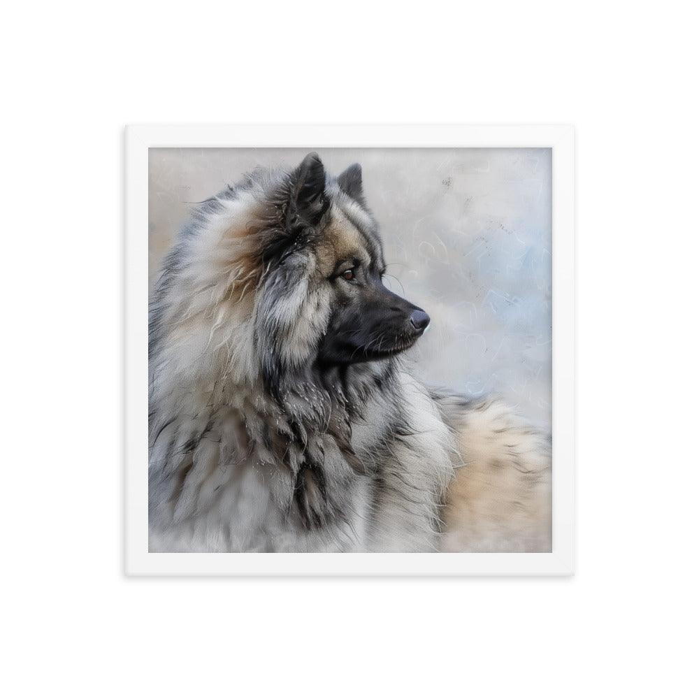 Keeshond Side Profile Winter Painting Framed Poster - Oh Posters