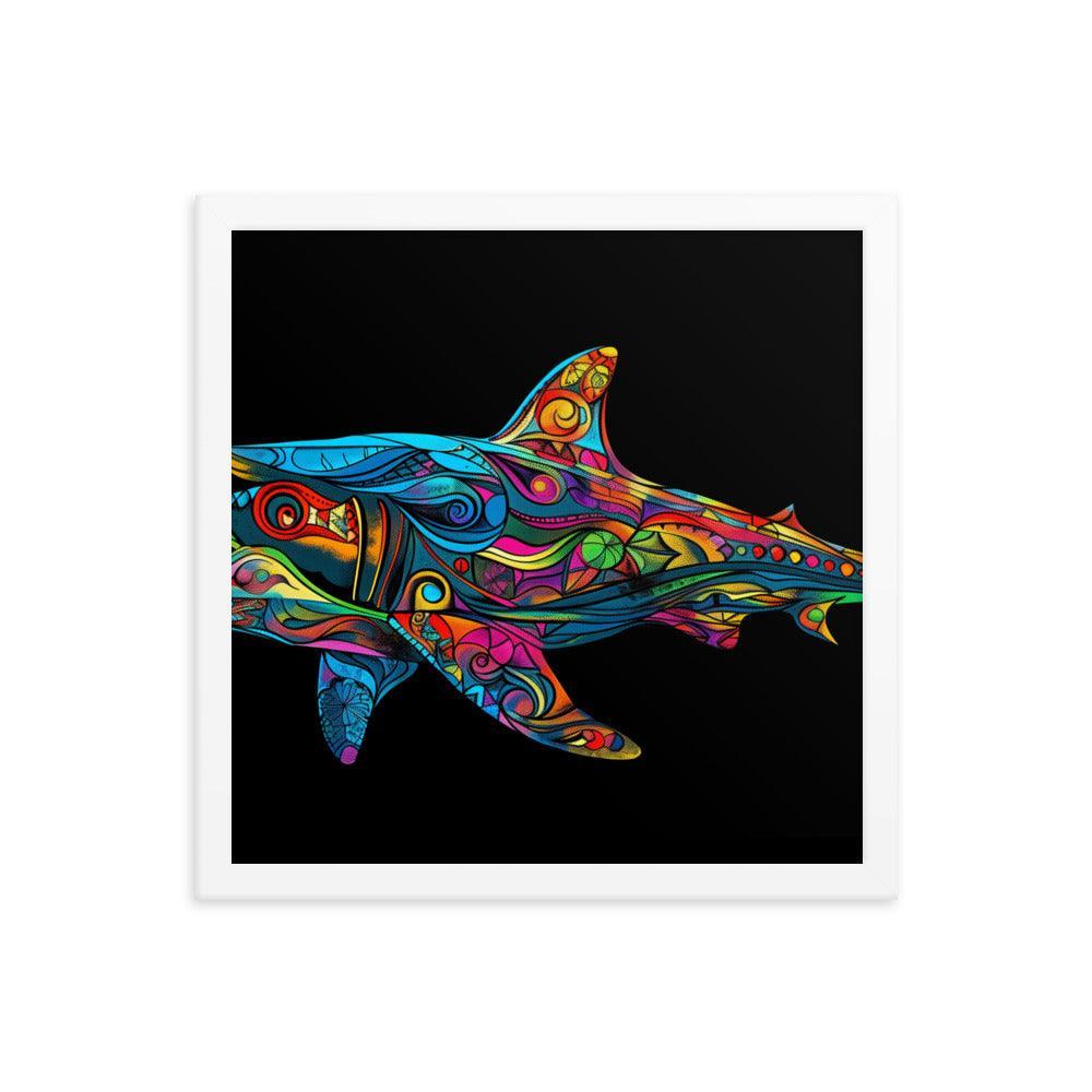 Hammerhead Shark Colorful Abstract Art Digital Design Framed Poster - Oh Posters