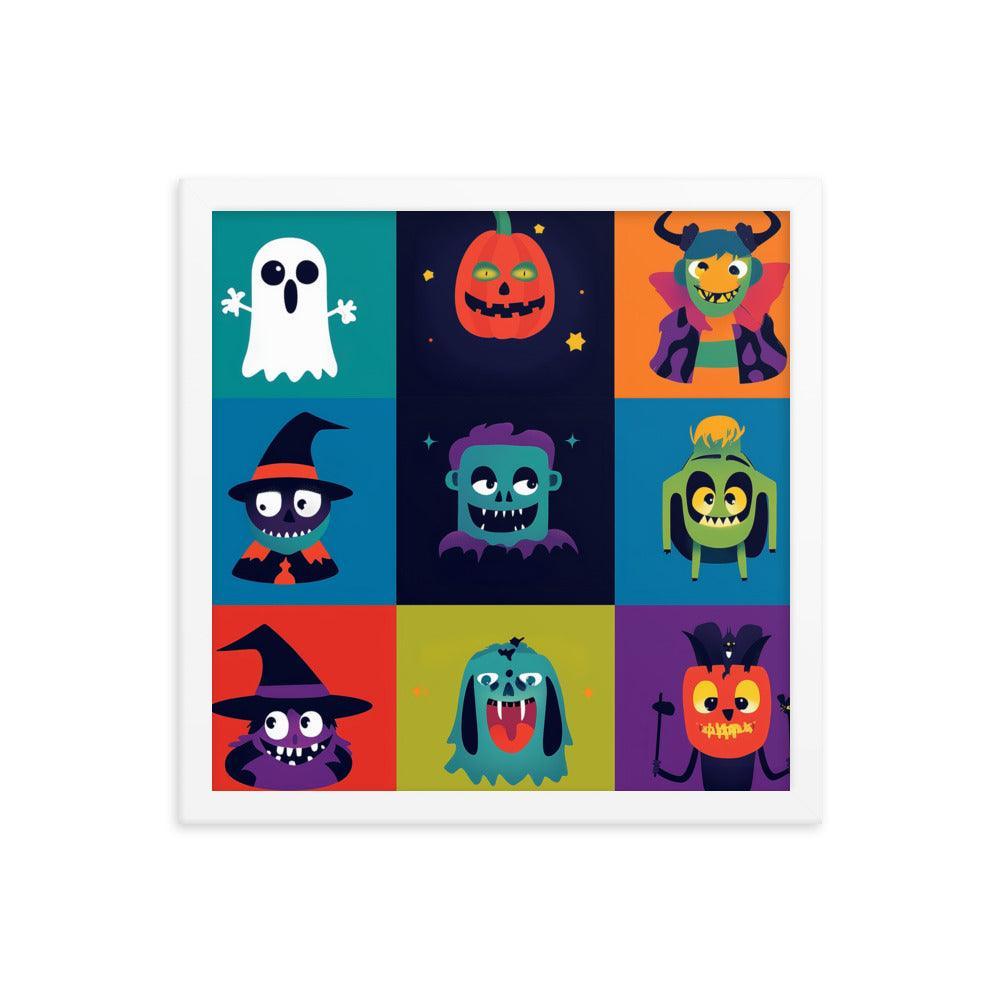 Halloween Monster Faces Assorted Digital Art Framed Poster - Oh Posters