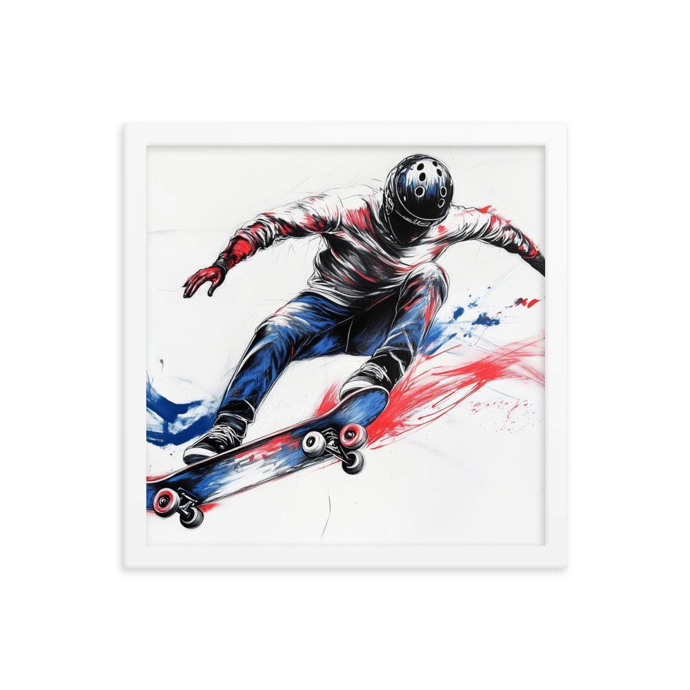 High-Energy Skateboarder with Helmet Abstract Sketch Framed Poster - Oh Posters