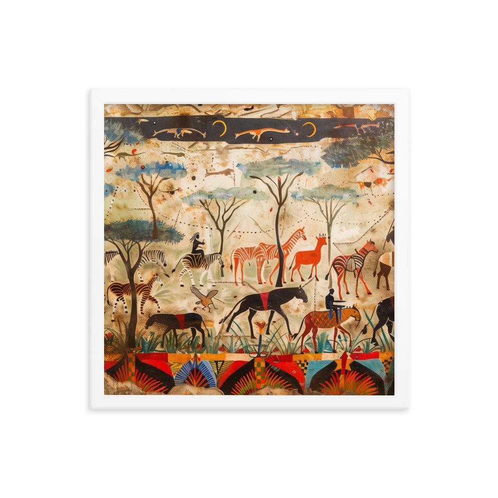 Kenya Wildlife and Tribal Art Illustration Framed Poster - Oh Posters