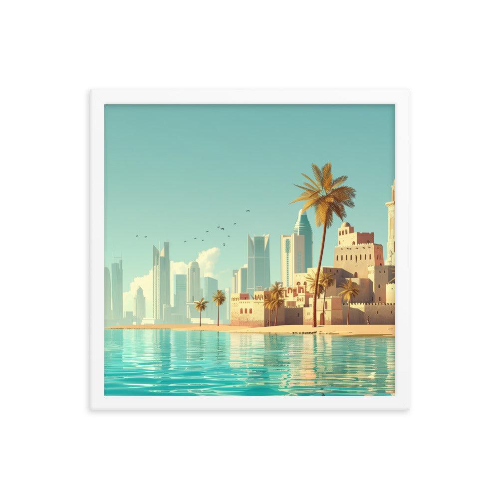 Qatar Traditional and Modern Architecture Seaside Framed Poster - Oh Posters