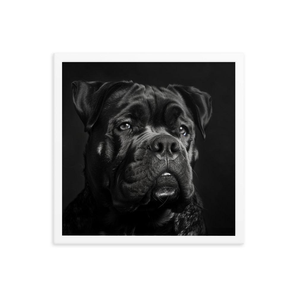 Cane Corso Black and White Close-Up Portrait Framed Poster - Oh Posters