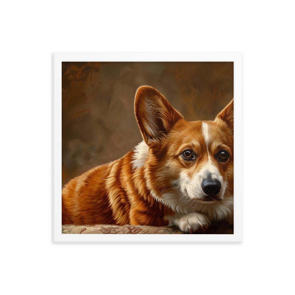 Cardigan Welsh Corgi Realistic Painting Portrait Framed Poster - Oh Posters