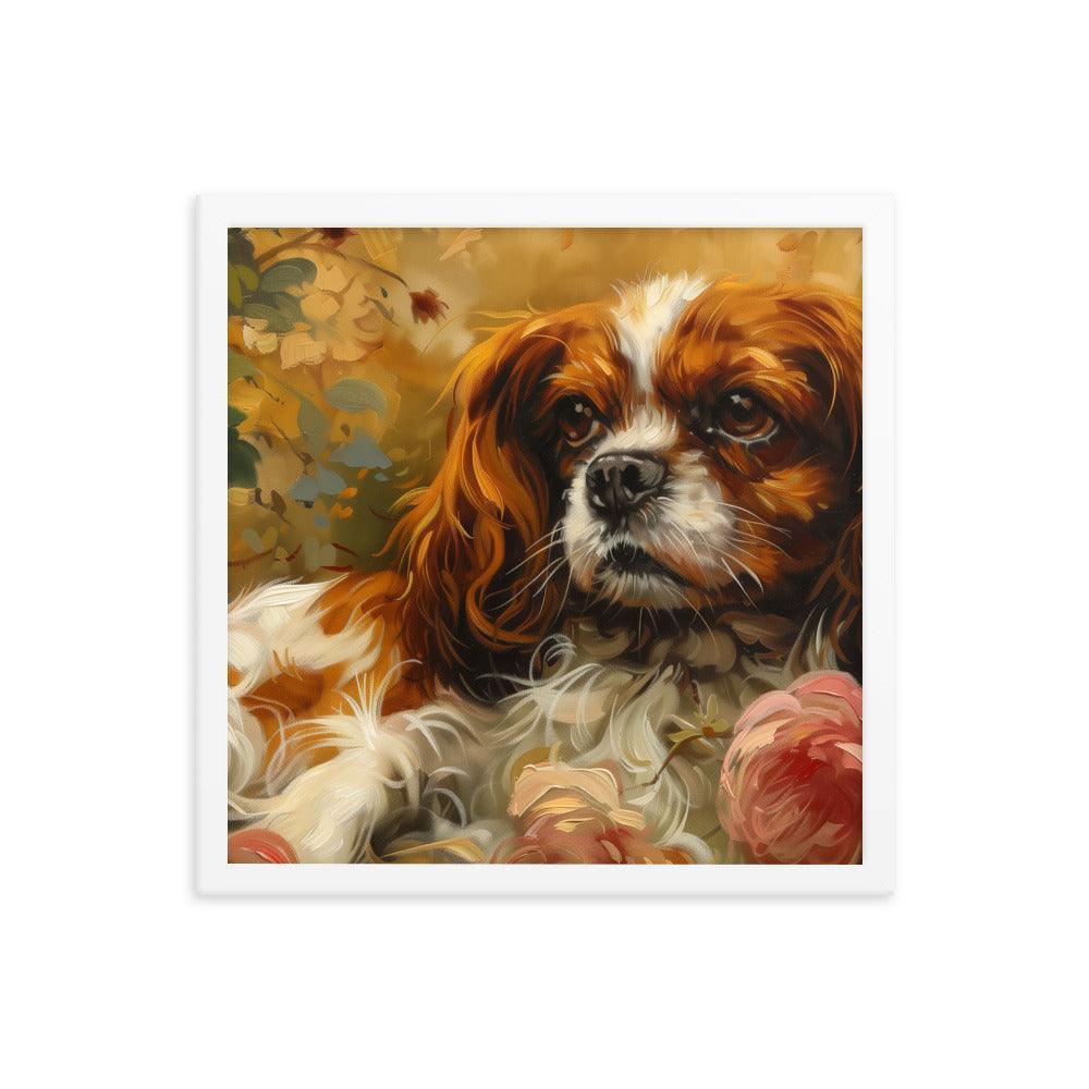 English Toy Spaniel Lying Among Roses Painting Framed Poster - Oh Posters