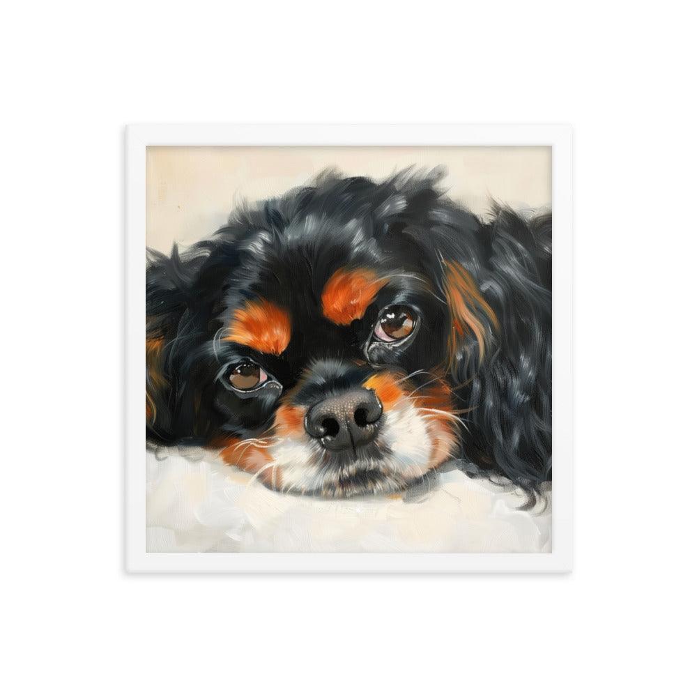 English Toy Spaniel Black and Tan Relaxed Portrait Framed Poster - Oh Posters