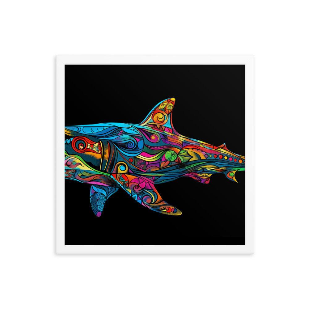 Hammerhead Shark Colorful Abstract Art Digital Design Framed Poster - Oh Posters