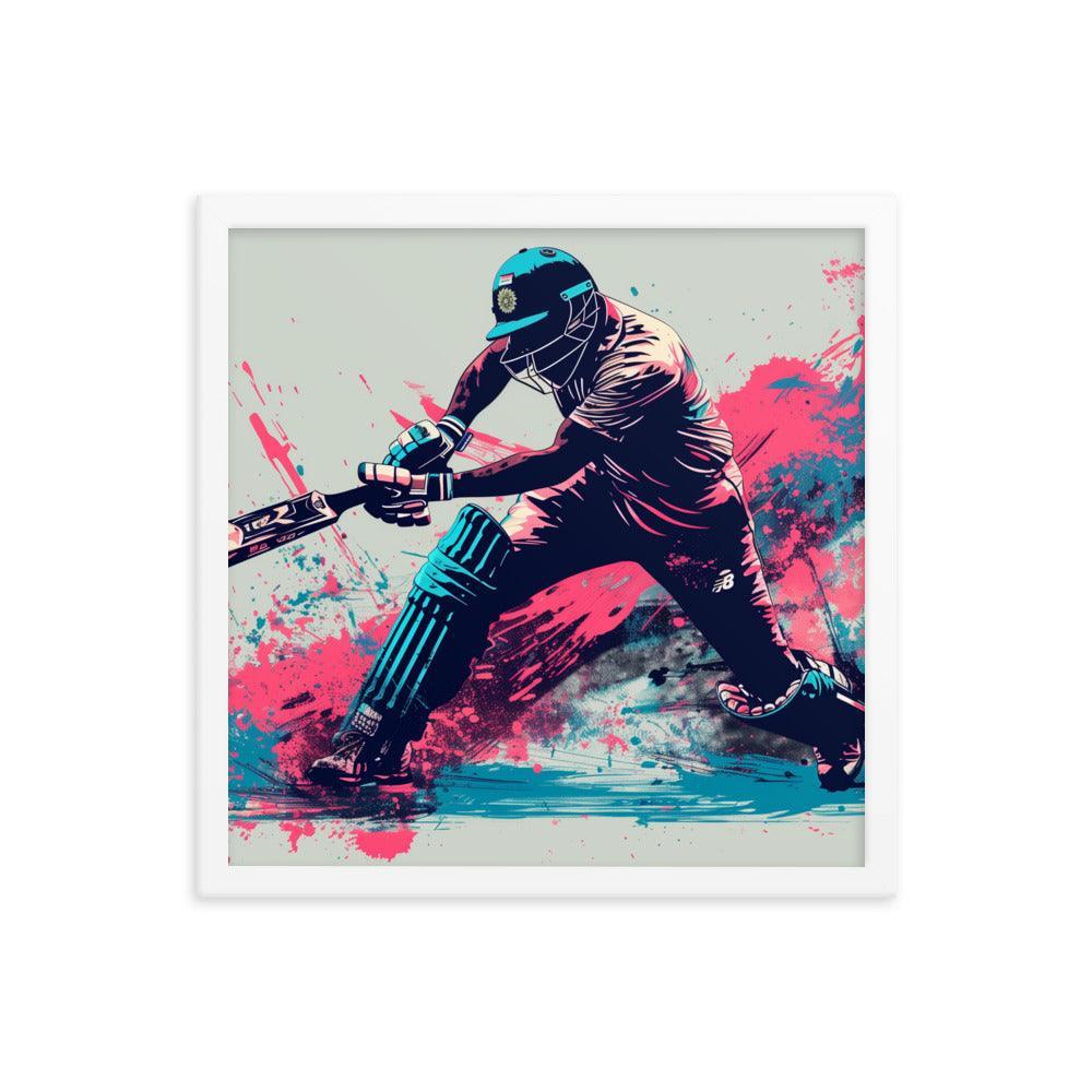 Cricket Player Dynamic Batting Action Abstract Art Framed Poster - Oh Posters