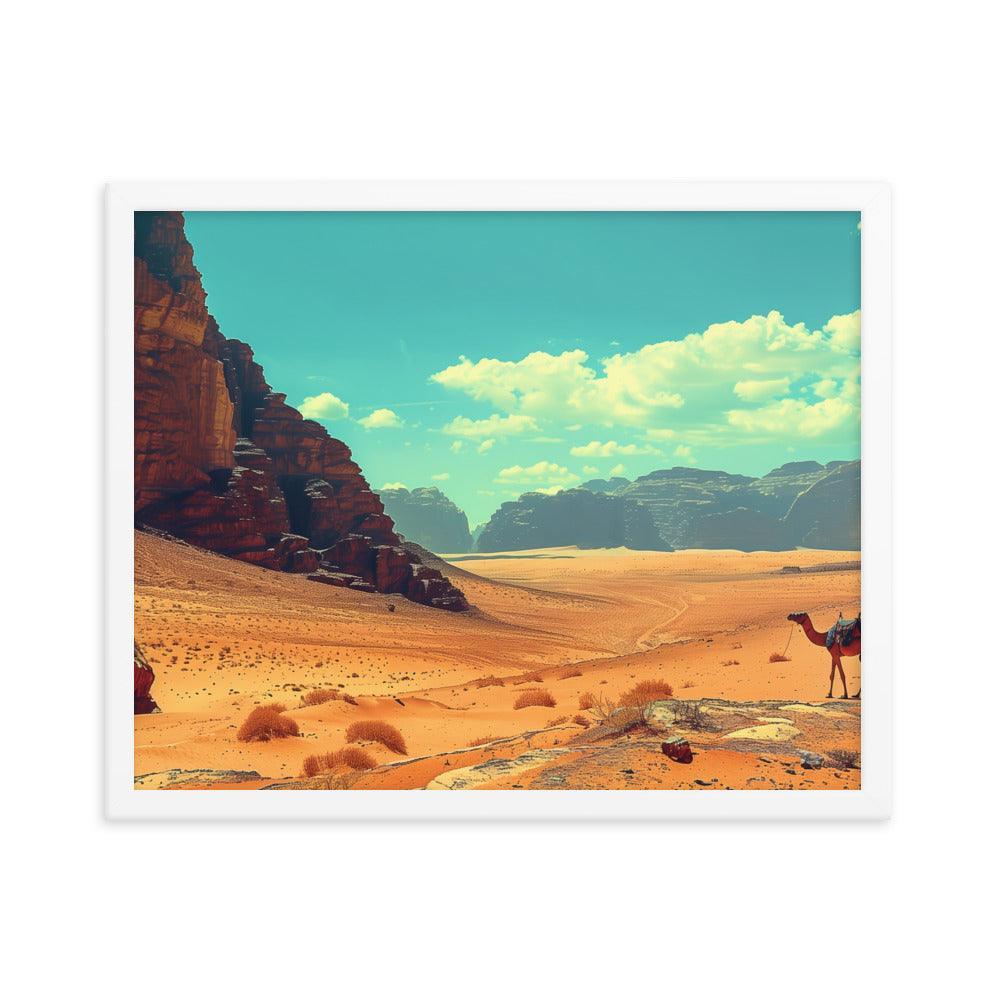 Jordan Wadi Rum Desert Camel Landscape Framed Poster - Oh Posters