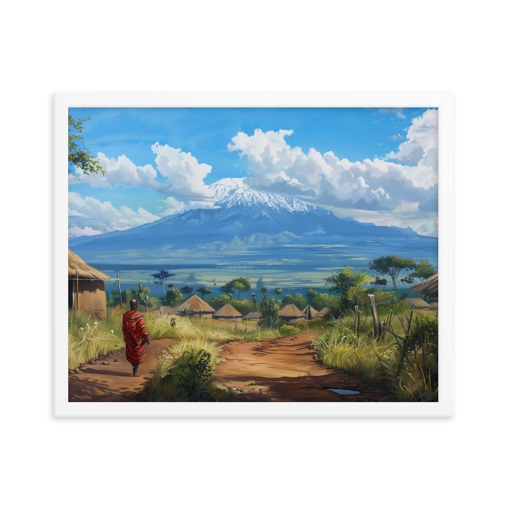 Kenya Maasai Village Kilimanjaro View Framed Poster - Oh Posters
