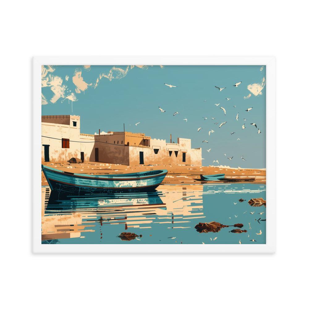 Mauritania Coastal Town Reflected on Calm Waters Framed Poster - Oh Posters