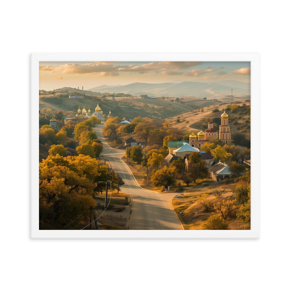 Moldova Autumn Hillside Churches Scenic Village Framed Poster - Oh Posters