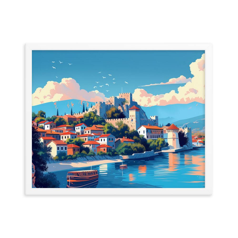 North Macedonia Historic Castle by the Lake Framed Poster - Oh Posters