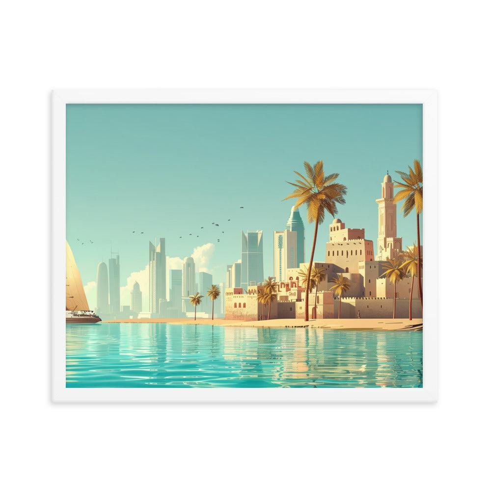 Qatar Traditional and Modern Architecture Seaside Framed Poster - Oh Posters