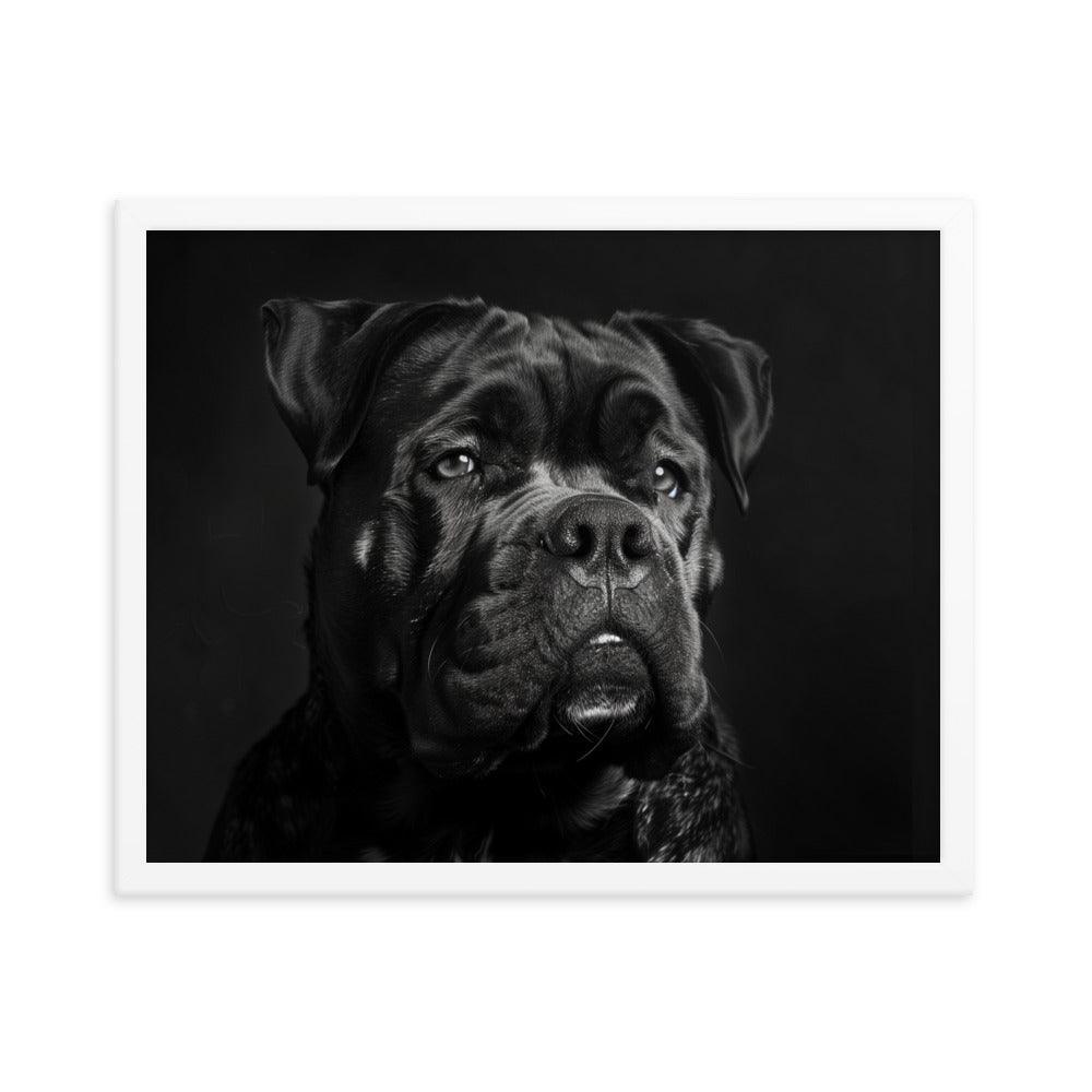 Cane Corso Black and White Close-Up Portrait Framed Poster - Oh Posters