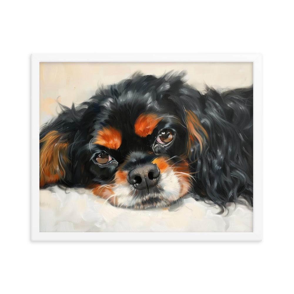 English Toy Spaniel Black and Tan Relaxed Portrait Framed Poster - Oh Posters