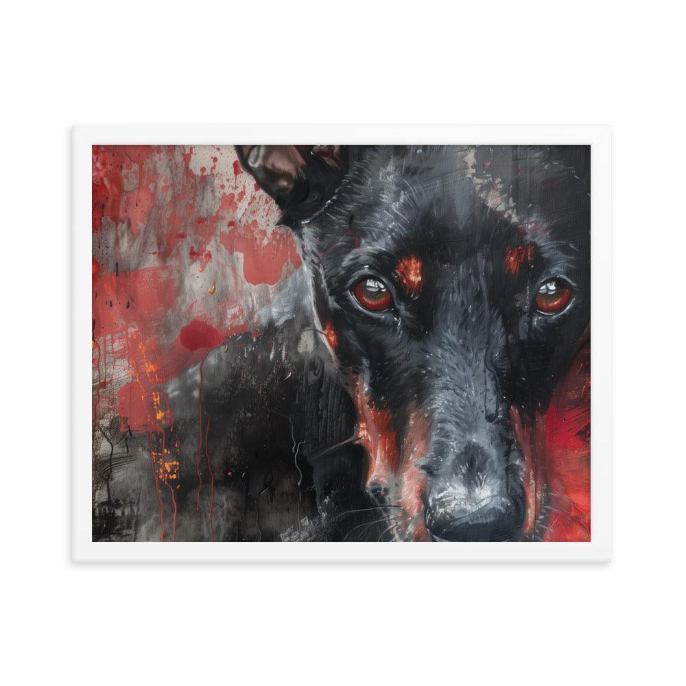 German Pinscher Abstract Red and Black Painting Framed Poster - Oh Posters