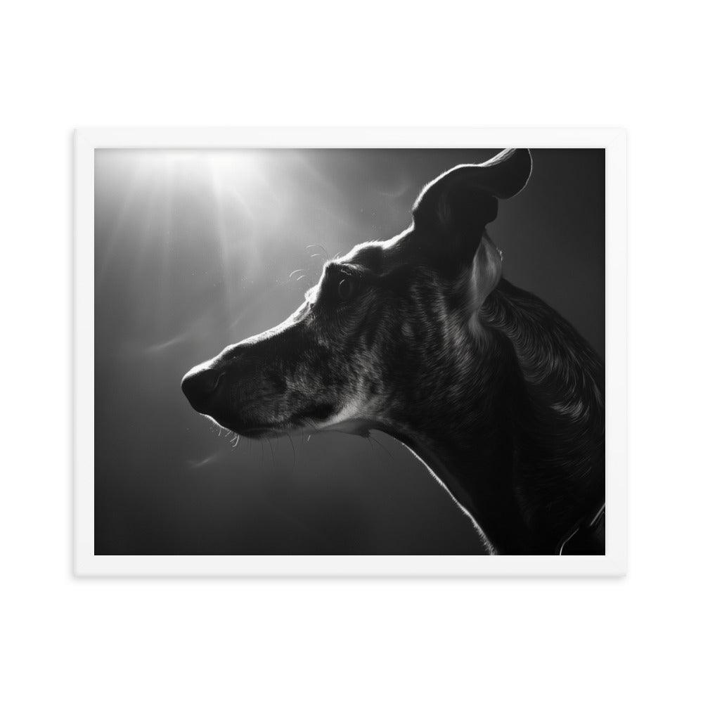 Greyhound Dramatic Black and White Lighting Framed Poster - Oh Posters