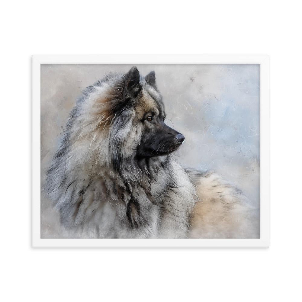 Keeshond Side Profile Winter Painting Framed Poster - Oh Posters