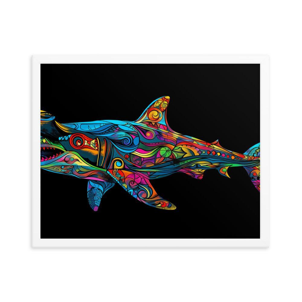 Hammerhead Shark Colorful Abstract Art Digital Design Framed Poster - Oh Posters