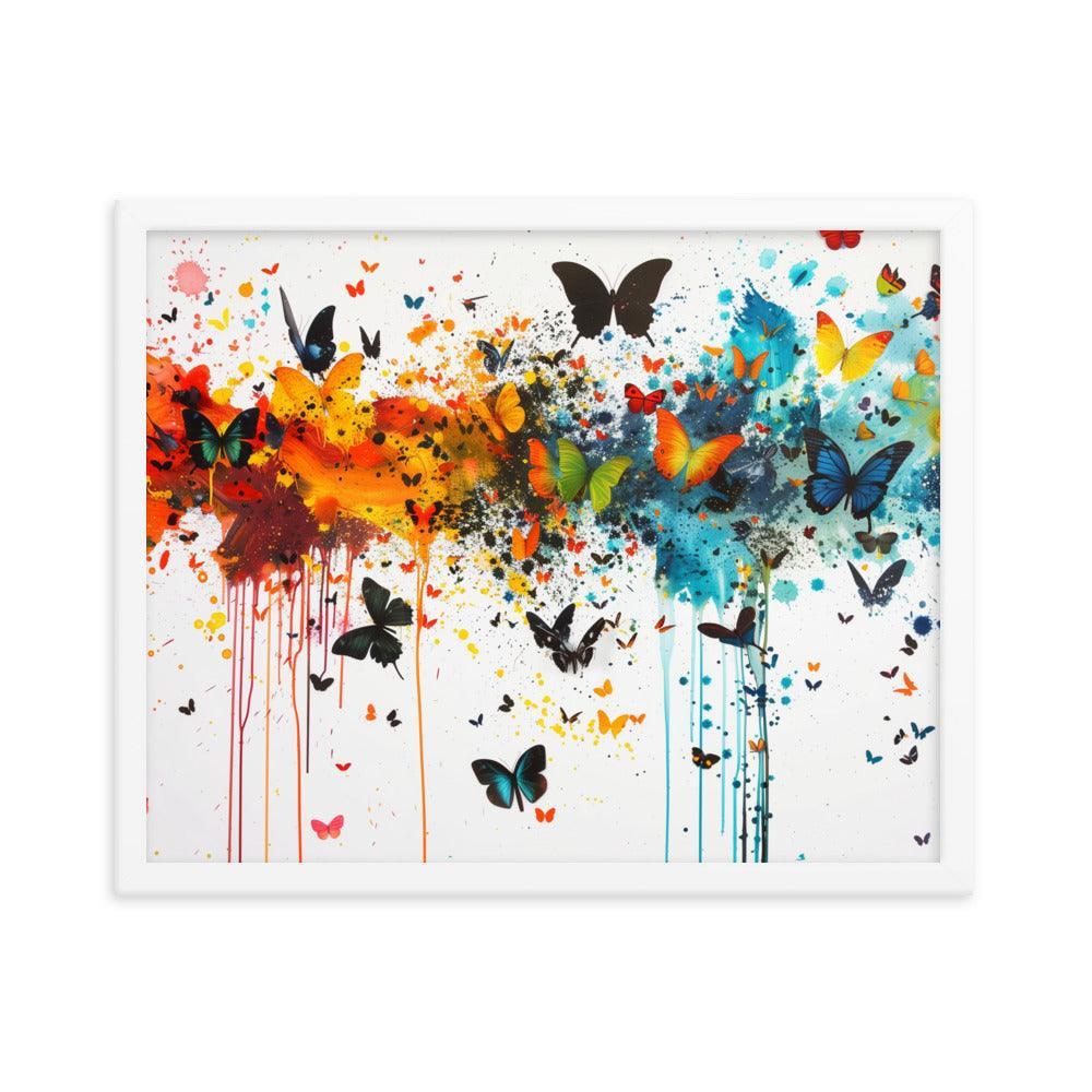 Butterfly Swarm Artistic Paint Splatter Abstract Framed Poster - Oh Posters