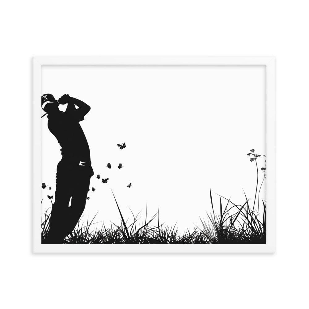 Golfer Silhouette Swinging Action Black and White Art Framed Poster - Oh Posters