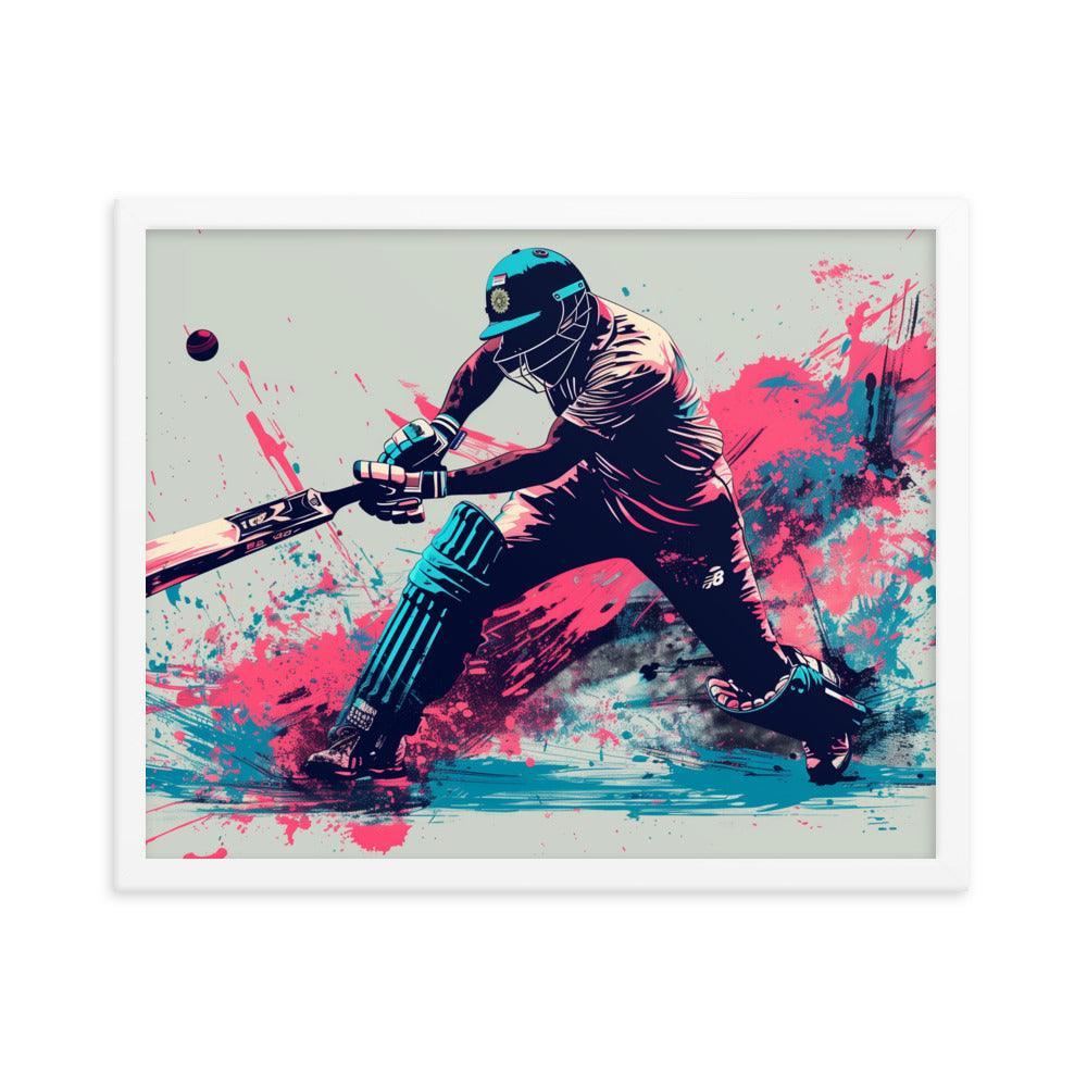 Cricket Player Dynamic Batting Action Abstract Art Framed Poster - Oh Posters