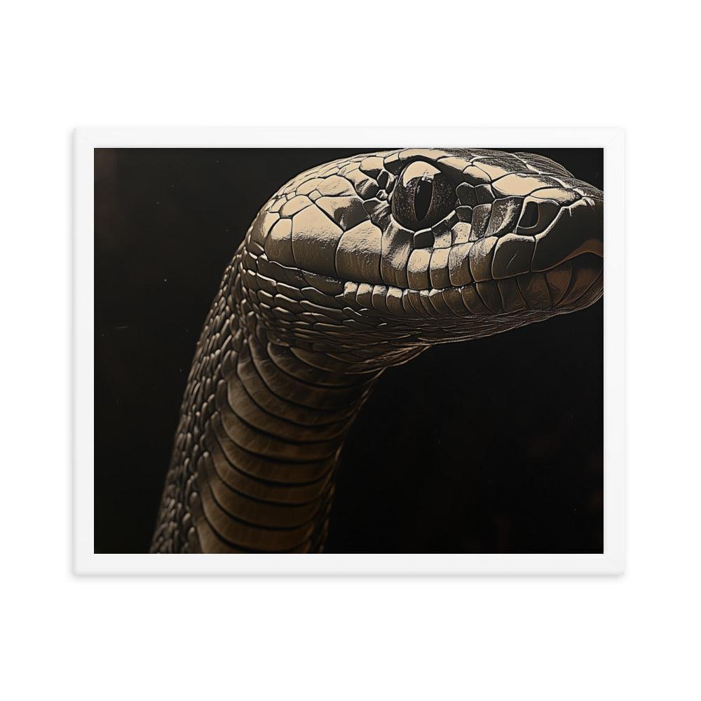 Cobra Snake Realistic Dark Portrait Digital Art Framed Poster - Oh Posters