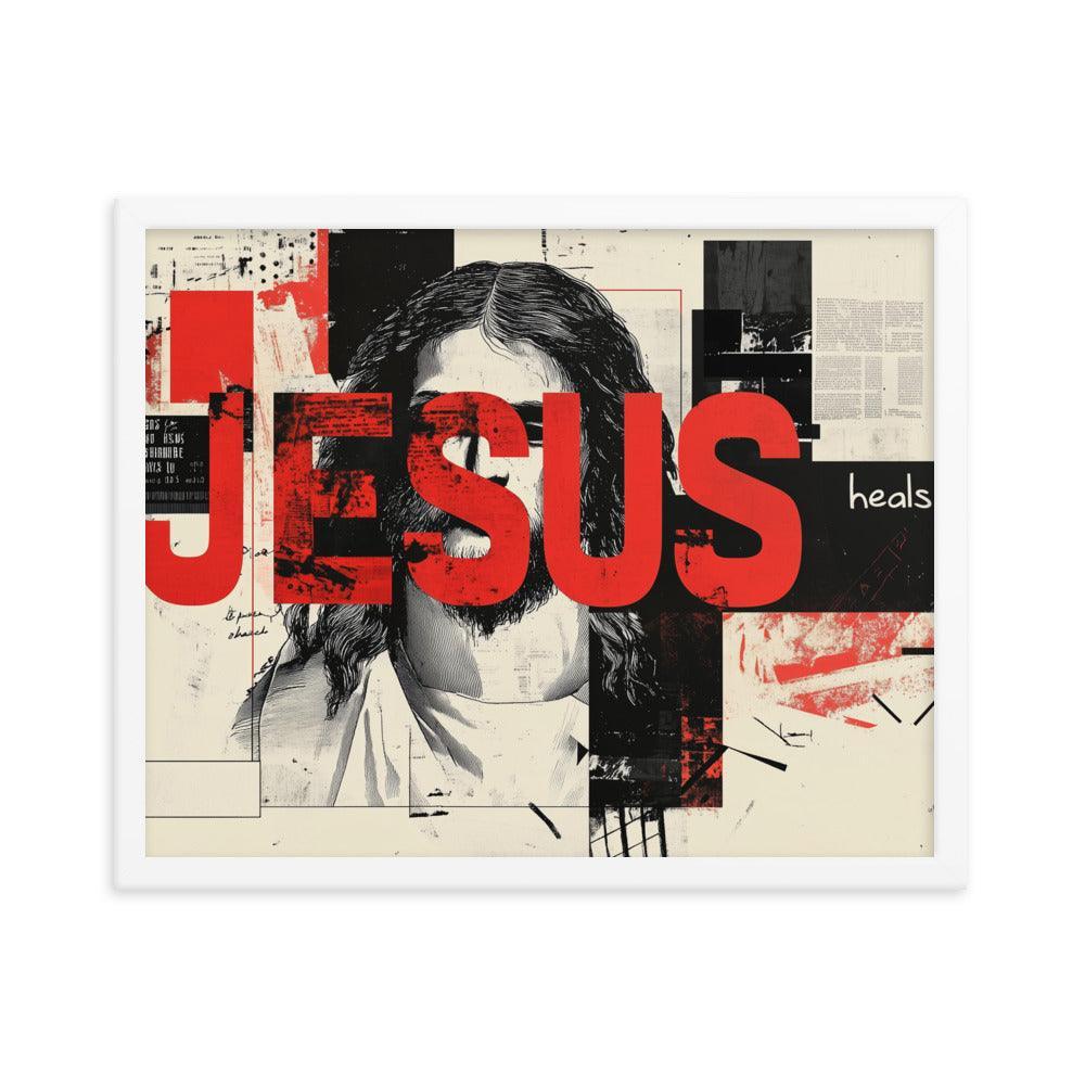 Jesus Typography Heals Abstract Collage Art Framed Poster - Oh Posters