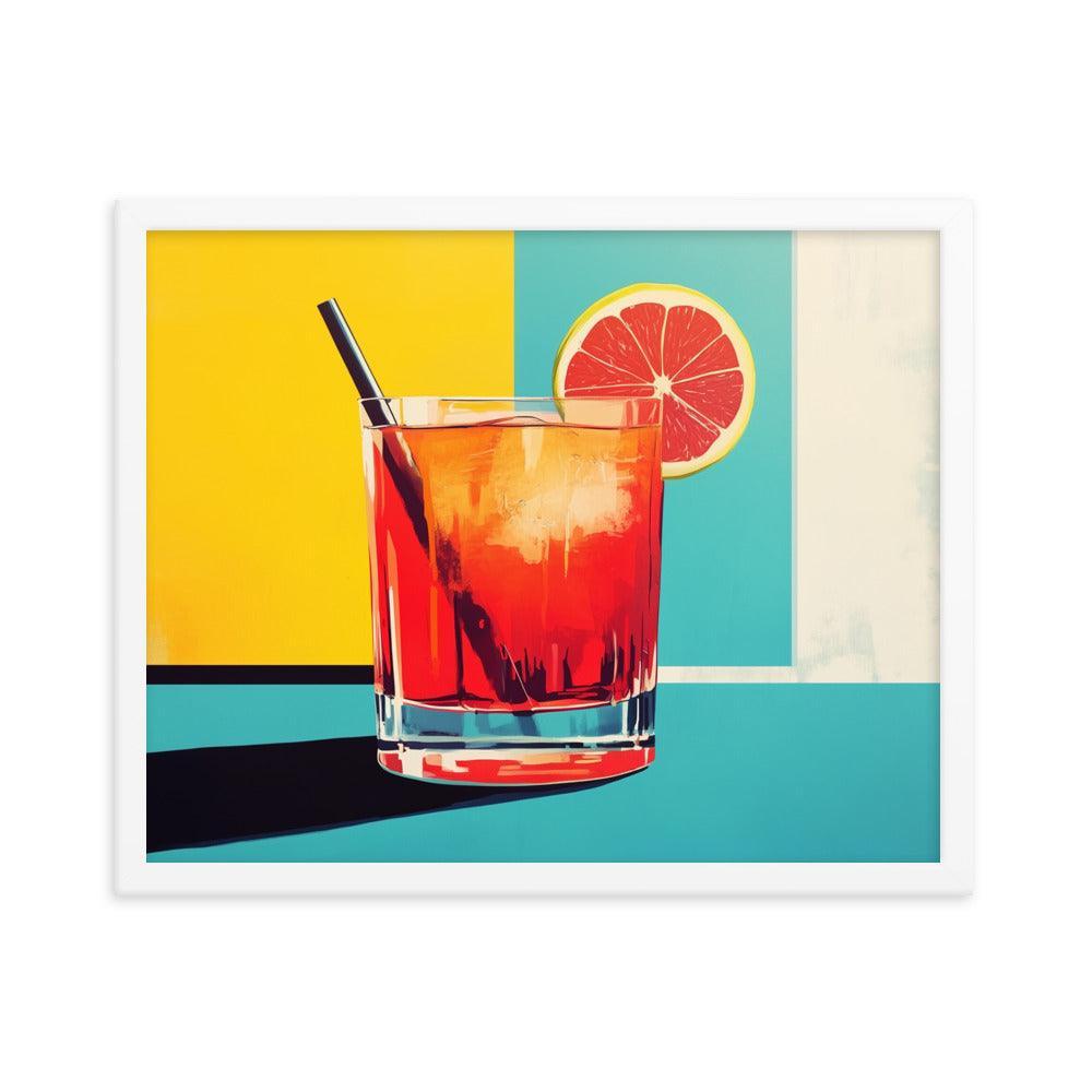 Vibrant Red Cocktail with Lemon Slice Pop Art Style Framed Poster - Oh Posters