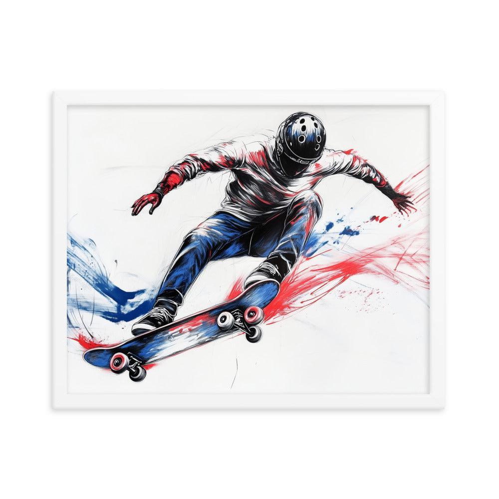 High-Energy Skateboarder with Helmet Abstract Sketch Framed Poster - Oh Posters