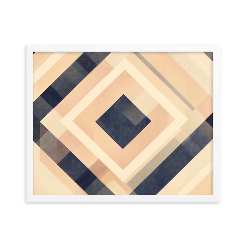 Geometric Art Abstract Patterns in Beige and Blue Tones Framed Poster - Oh Posters