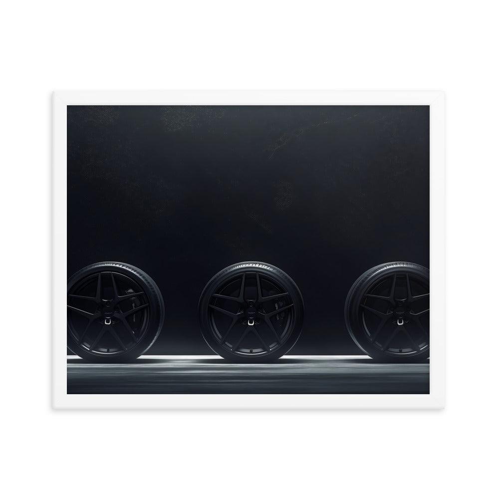 Car Wheels Trio Under Starry Night Sky Framed Poster - Oh Posters