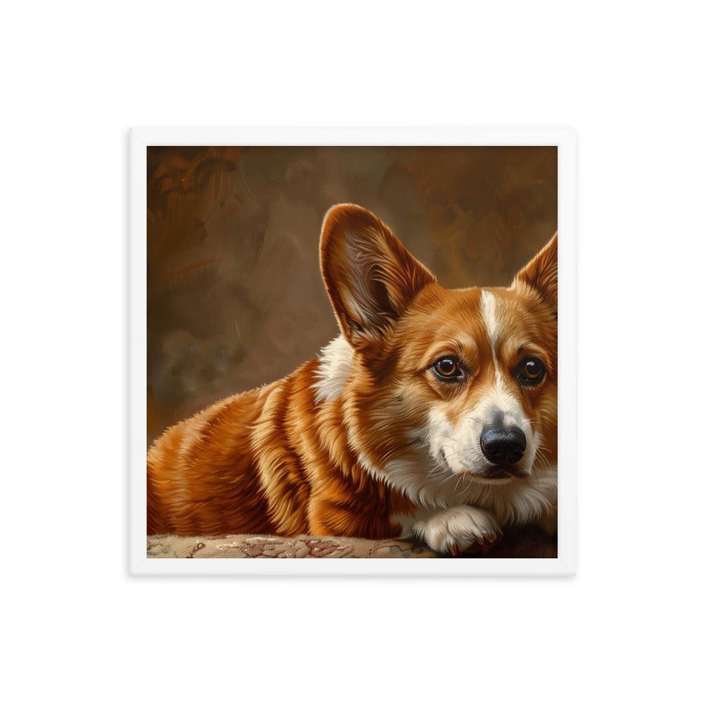 Cardigan Welsh Corgi Realistic Painting Portrait Framed Poster - Oh Posters