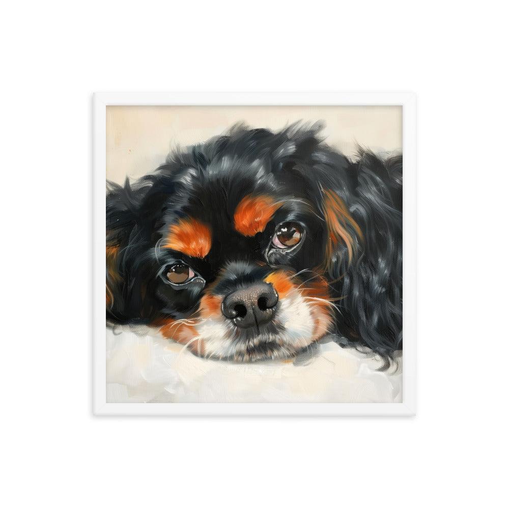 English Toy Spaniel Black and Tan Relaxed Portrait Framed Poster - Oh Posters