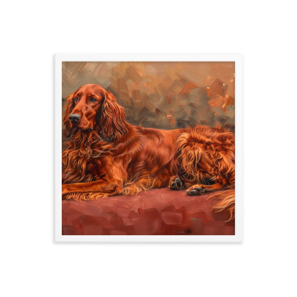 Irish Setter Relaxing on Red Couch Painting Framed Poster - Oh Posters