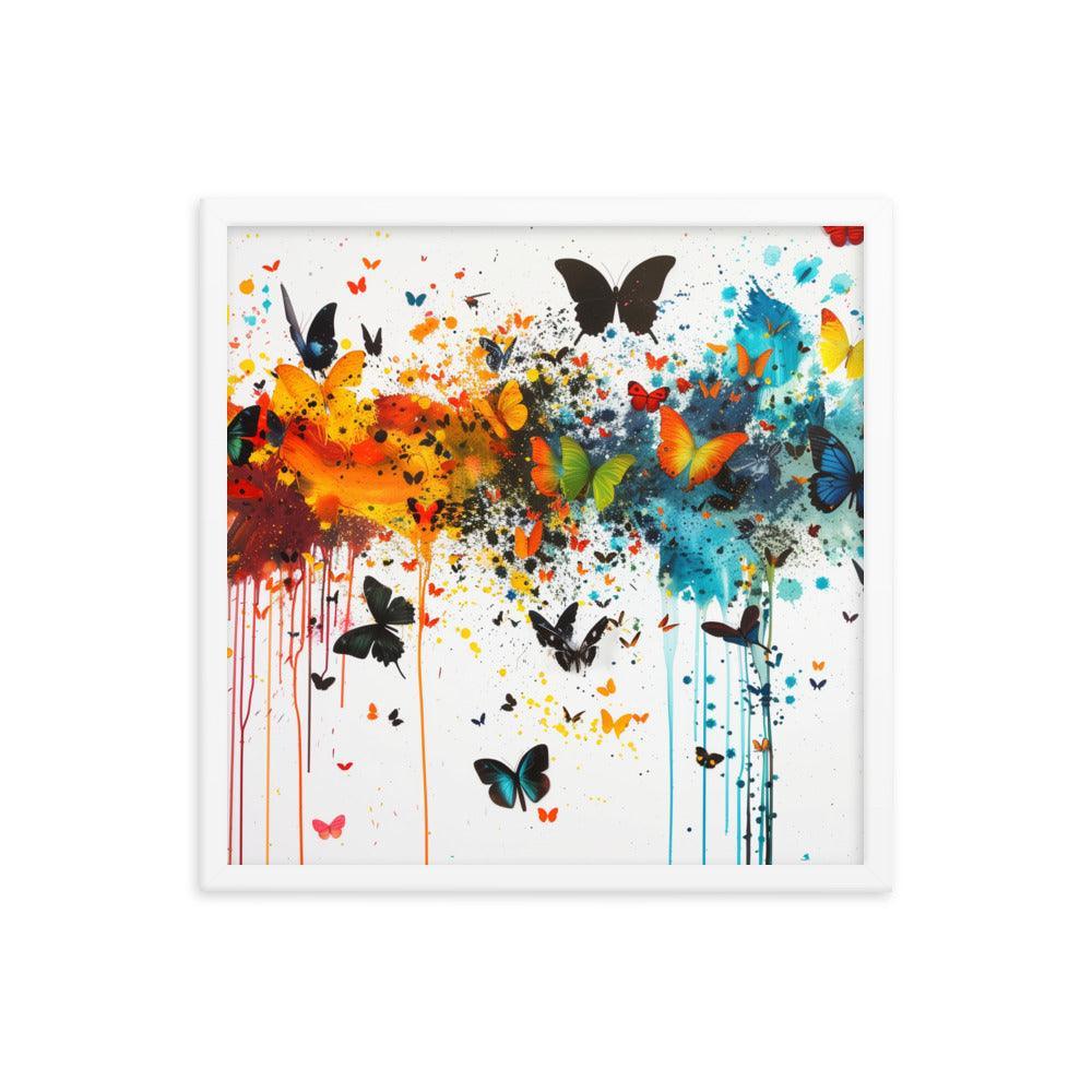 Butterfly Swarm Artistic Paint Splatter Abstract Framed Poster - Oh Posters