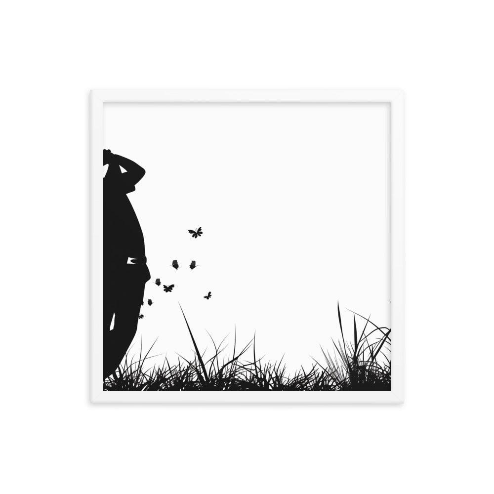 Golfer Silhouette Swinging Action Black and White Art Framed Poster - Oh Posters