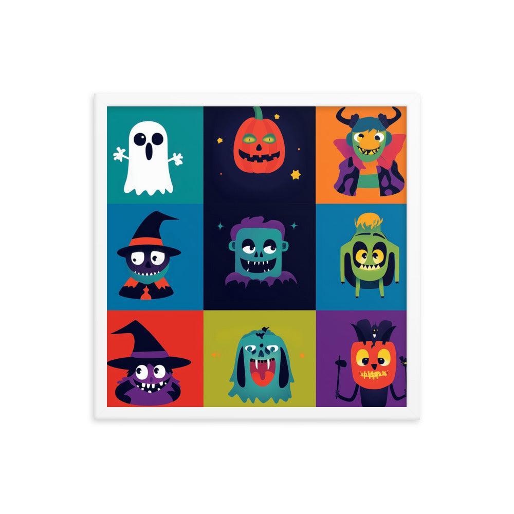 Halloween Monster Faces Assorted Digital Art Framed Poster - Oh Posters