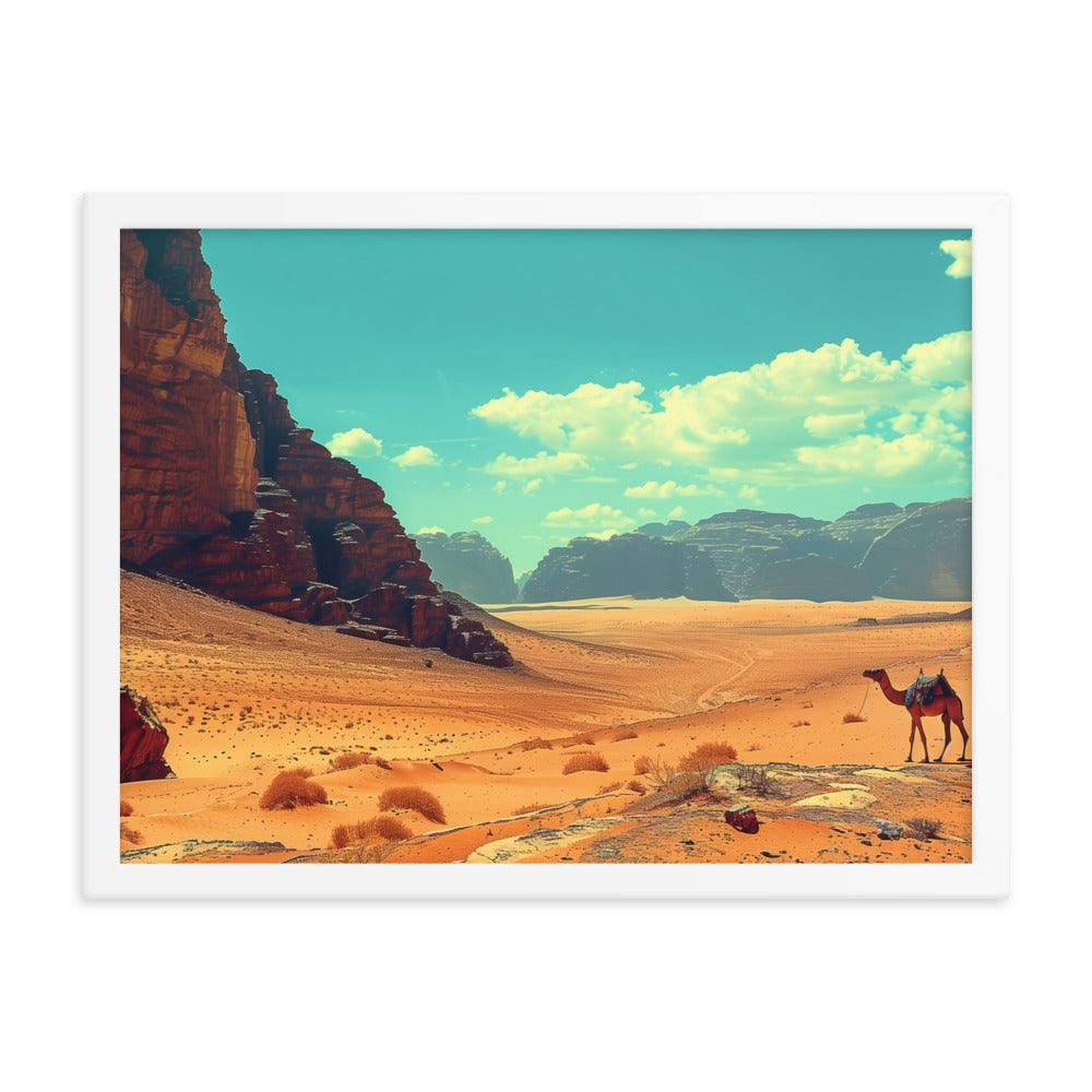 Jordan Wadi Rum Desert Camel Landscape Framed Poster - Oh Posters