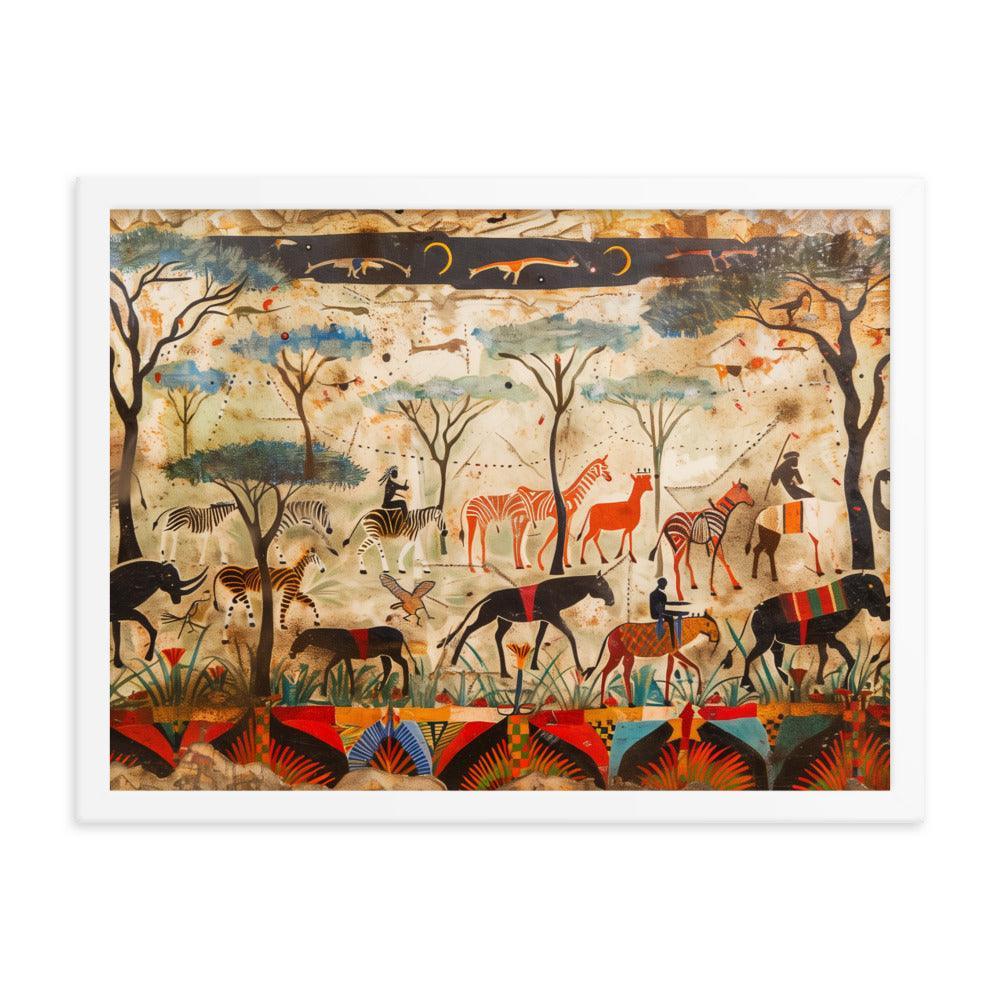 Kenya Wildlife and Tribal Art Illustration Framed Poster - Oh Posters