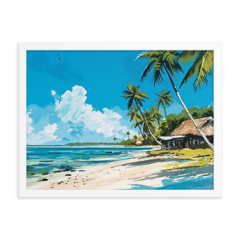 Kiribati Tropical Beach Hut Illustration Framed Poster - Oh Posters