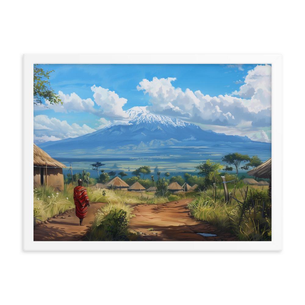 Kenya Maasai Village Kilimanjaro View Framed Poster - Oh Posters