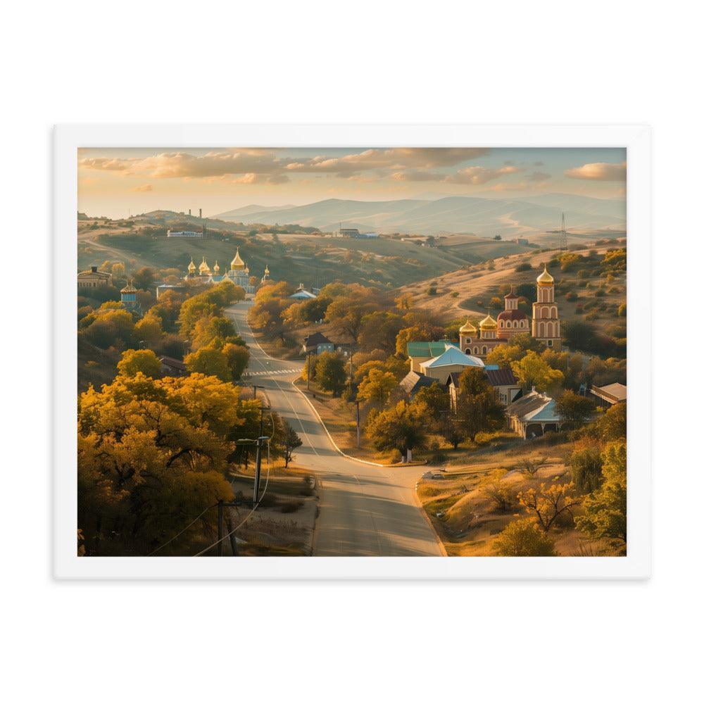 Moldova Autumn Hillside Churches Scenic Village Framed Poster - Oh Posters