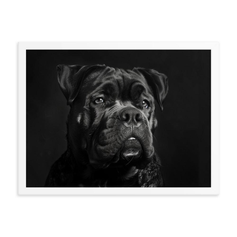 Cane Corso Black and White Close-Up Portrait Framed Poster - Oh Posters