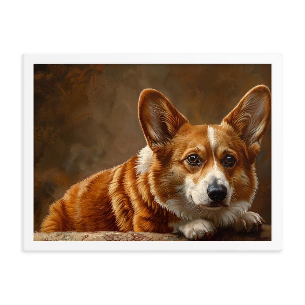 Cardigan Welsh Corgi Realistic Painting Portrait Framed Poster - Oh Posters