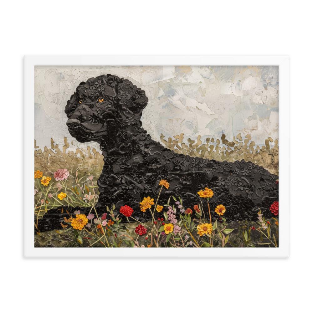 Curly-Coated Retriever Textured Flower Field Painting Framed Poster - Oh Posters